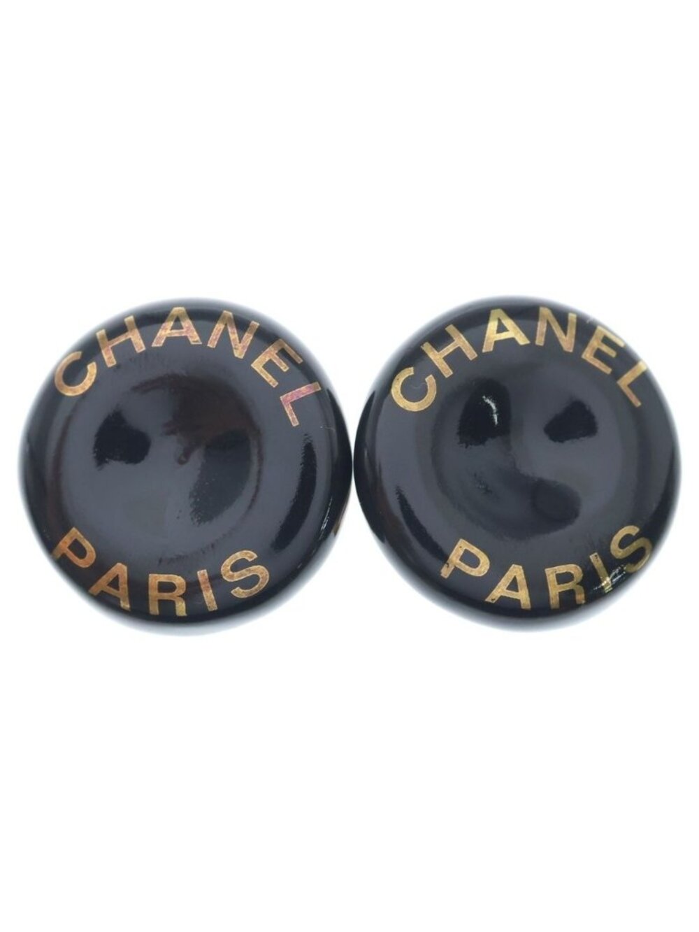 Chanel Round Earrings Black Gold 97P